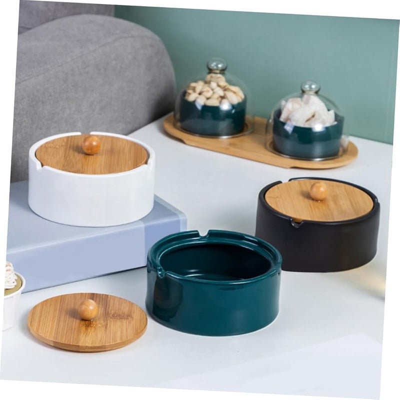 Ceramic Windproof Ashtray with Lid Black Vintage Desktop Cigarette Jar Home Office Decoration - Image 5